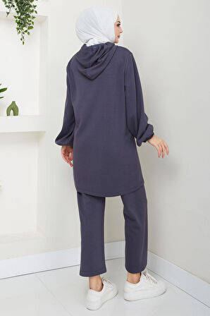 Arma Detaylı Kapüşonlu İkili Takım Füme HM2654