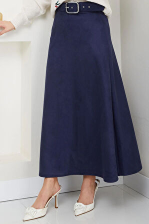 Kemerli Süet Mevlana Etek Lacivert HM2607