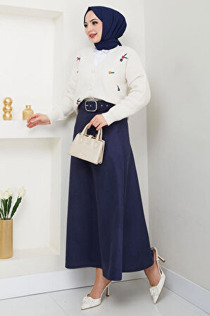 Kemerli Süet Mevlana Etek Lacivert HM2607
