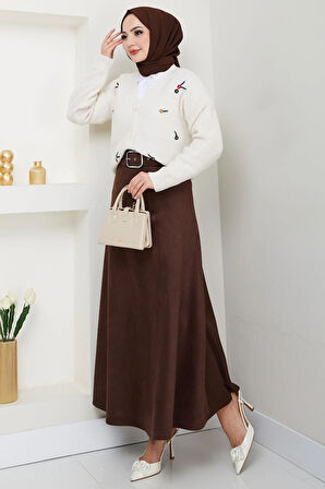 Kemerli Süet Mevlana Etek Kahverengi HM2607