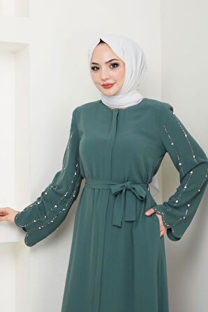 Kolu Taşlı Gizli Patlı Ferace Yeşil HM2152