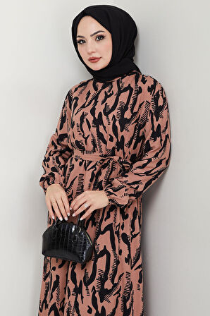 Mery Yazlık Viskon Elbise Taba HM2409