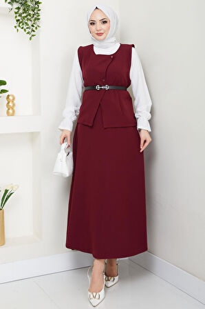 Yelekli Etekli İkili Takım Bordo HM2690