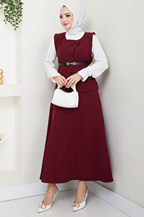 Yelekli Etekli İkili Takım Bordo HM2690