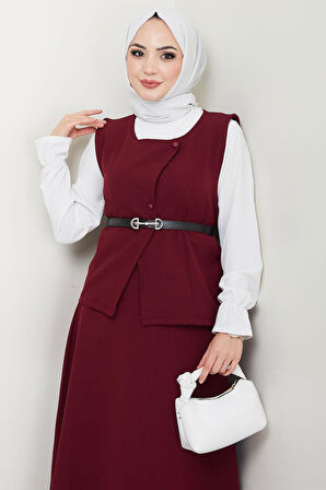 Yelekli Etekli İkili Takım Bordo HM2690