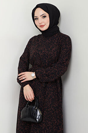 Çiçek Desenli Viskon Elbise Siyah HM2683