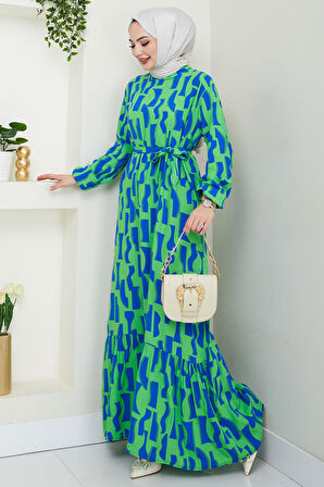 Sera Desenli Viskon Elbise Yeşil HM2686