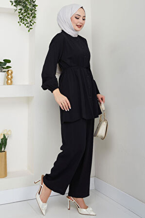 Hakim Yaka Gömlekli İkili Takım Siyah HM2688