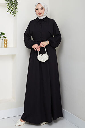 Bolerolu Beli Lastikli Elbise Siyah HM2702
