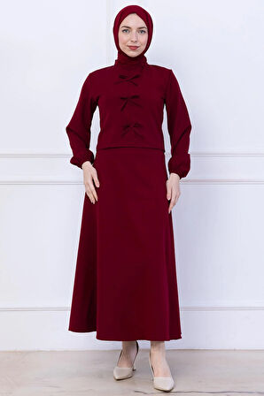 Önü Fiyonklu Etekli İkili Takım Bordo HM2705