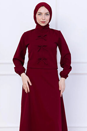 Önü Fiyonklu Etekli İkili Takım Bordo HM2705