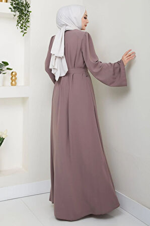 Çiçek Taşlı Kuşaklı Ferace Vizon HM2713