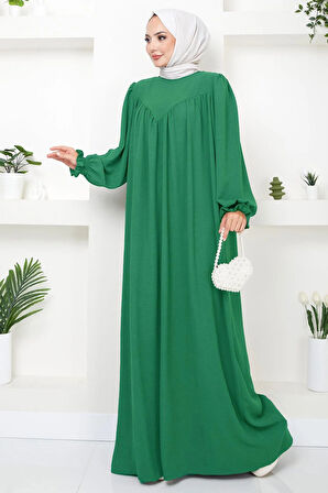 Büzgülü Robalı Elbise Yeşil HM2501