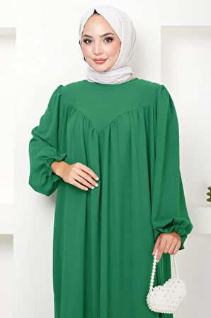 Büzgülü Robalı Elbise Yeşil HM2501