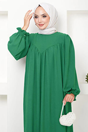 Büzgülü Robalı Elbise Yeşil HM2501