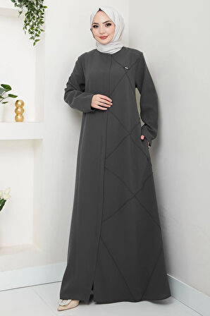 Tek Tarafı Çapraz Dikişli Ferace Füme HM2708