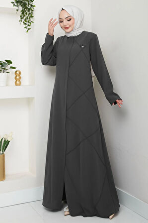 Tek Tarafı Çapraz Dikişli Ferace Füme HM2708