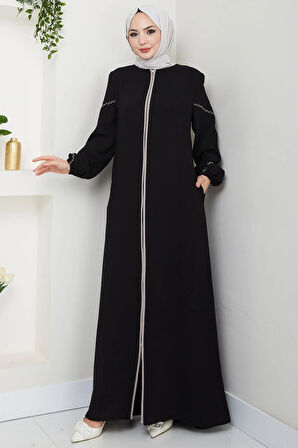 Kolları Nakışlı Ferace Siyah HM2721