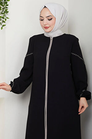 Kolları Nakışlı Ferace Siyah HM2721