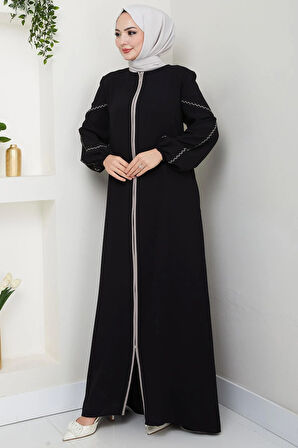 Kolları Nakışlı Ferace Siyah HM2721