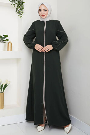 Kolları Nakışlı Ferace Haki HM2721