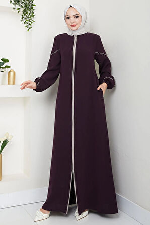 Kolları Nakışlı Ferace Mürdüm HM2721