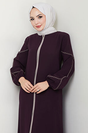 Kolları Nakışlı Ferace Mürdüm HM2721