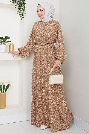 Çıtır Çiçek Desenli Yazlık Viskon Elbise Vizon HM2717