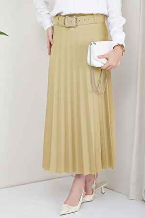 Kemerli Piliseli Etek Bej HM2104