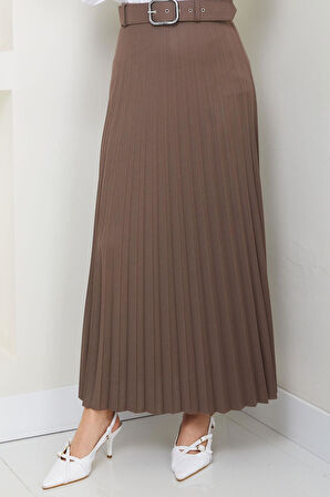 Kemerli Piliseli Etek Açık Kahve HM2104