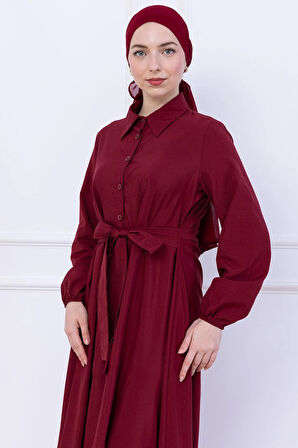Kuşaklı Mevlana Elbise Bordo HM2105