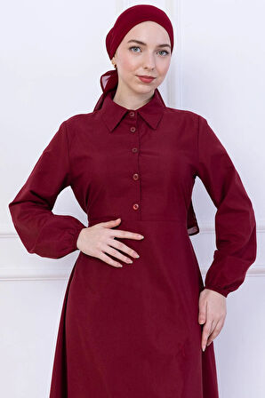 Kuşaklı Mevlana Elbise Bordo HM2105