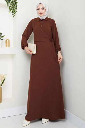 Yandan Bağlamalı Ayrobin Elbise Kahverengi HM2729