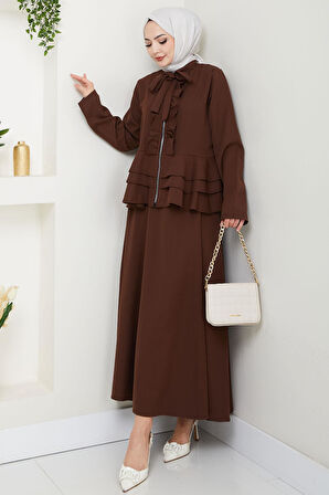 Fırfırlı Etekli Takım Kahverengi HM2722