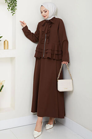 Fırfırlı Etekli Takım Kahverengi HM2722