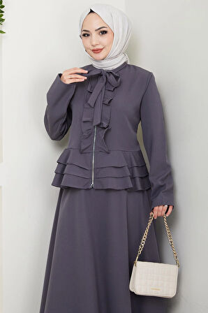 Fırfırlı Etekli Takım Gri HM2722