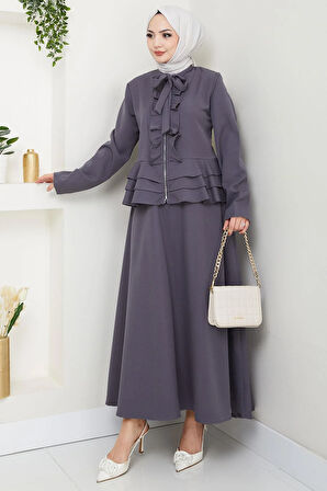 Fırfırlı Etekli Takım Gri HM2722