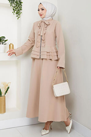 Fırfırlı Etekli Takım Bej HM2722