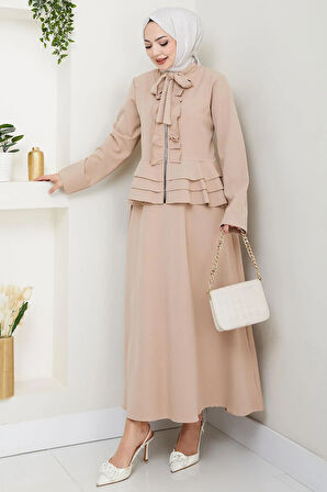 Fırfırlı Etekli Takım Bej HM2722