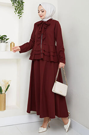 Fırfırlı Etekli Takım Bordo HM2722