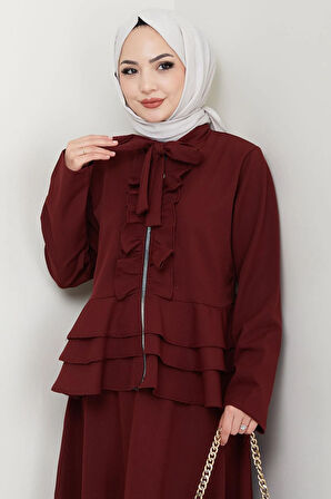 Fırfırlı Etekli Takım Bordo HM2722