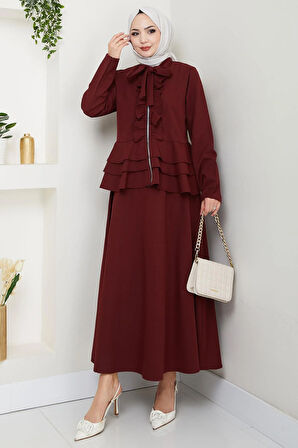 Fırfırlı Etekli Takım Bordo HM2722