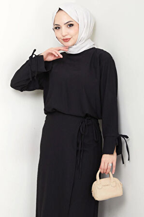 Bağcık Detaylı Etekli Takım Siyah HM2724