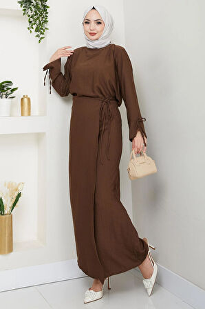Bağcık Detaylı Etekli Takım Kahverengi HM2724