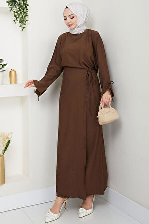 Bağcık Detaylı Etekli Takım Kahverengi HM2724