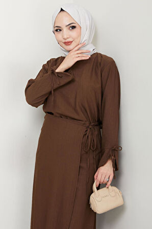 Bağcık Detaylı Etekli Takım Kahverengi HM2724
