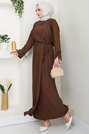 Bağcık Detaylı Etekli Takım Kahverengi HM2724