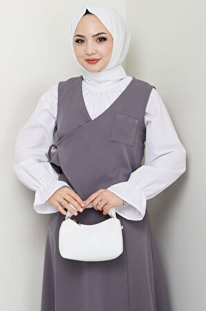 Yandan Bağlamalı Yelekli Takım Gri HM2723