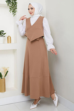 Yandan Bağlamalı Yelekli Takım Vizon HM2723