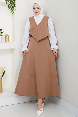 Yandan Bağlamalı Yelekli Takım Vizon HM2723